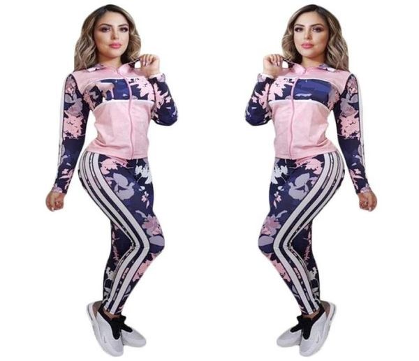 

womens active tracksuits fashion flowers pattern with stripe outfits 2020 autumn jacket leggings for whole trendy 2 pieces s5028317, Gray