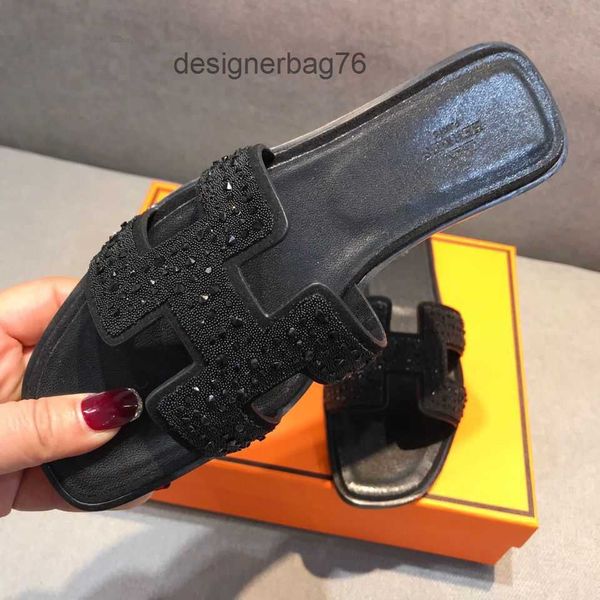 

herme women slippers oasis sandals shoes women designer slipper h spring summer fashion versatile go out flash diamond women's ins flat, Black
