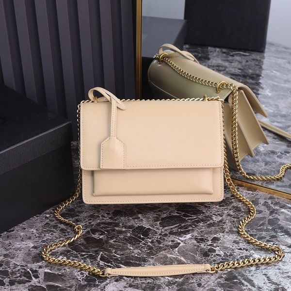 

shoulder bags crossbody designer bags sunset bag handbags purse metal chain gold silver women genuine leather flip cover diagonal messenger