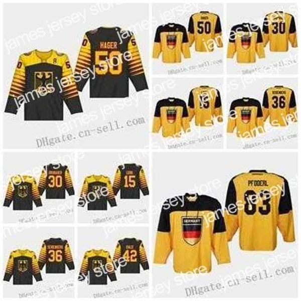 

college hockey wears thr custom 2019 iihf world championship germany jersey 83 eonhard pfoderl 42 yasin ehliz seidenberg loibl 50 patrick ha, Black