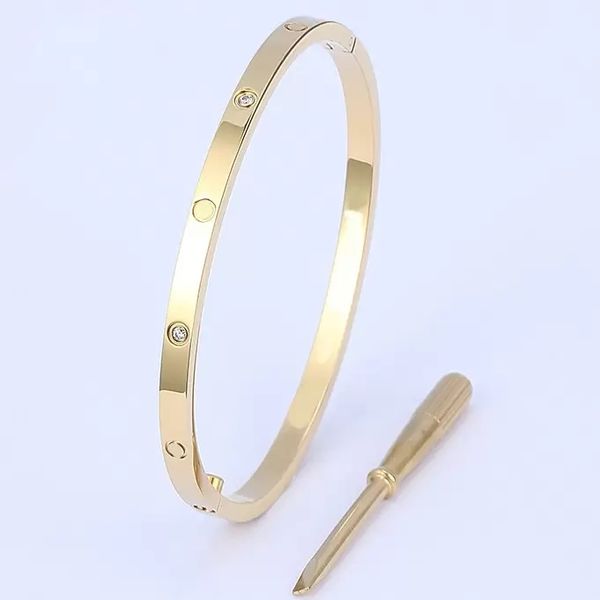 

4mm thin 6th titanium steel 4 diamond designer woman man love bracelet silver rose gold screwdriver nail bracelet couple jewelry, White