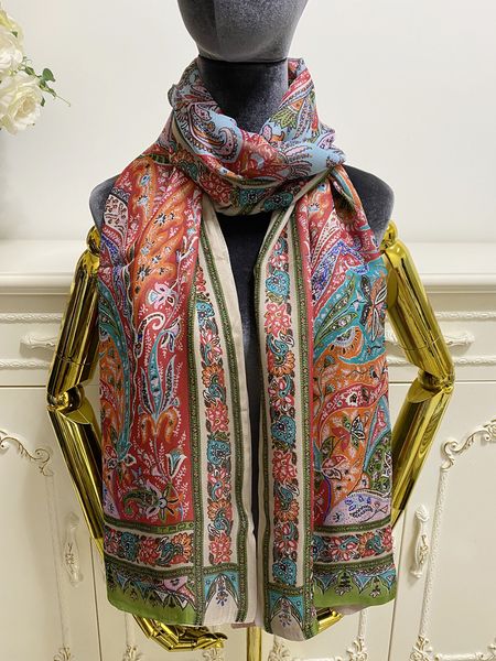 

women's long scarf double layer design print flowers 100% silk material scarves shawl big size 180cm - 63cm, Blue;gray