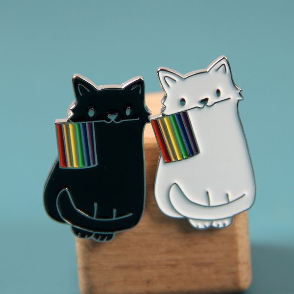 

lgbt pin cute cartoon black and white rainbow cat brooch badge backpack lapel shirt hat pin rainbow flag, Blue