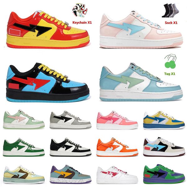 

designer 2023 bapesta running shoes jjjjound platform skate low bapestas baped sk8 sta pastel blue grey black leather patent blue mens women