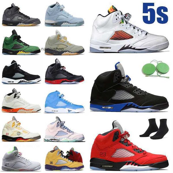 

2023 professional jumpman 5 basketball shoes 5s men designer sneakers helmet jade horizon racer blue hare trainers shattered backboard paris, Black