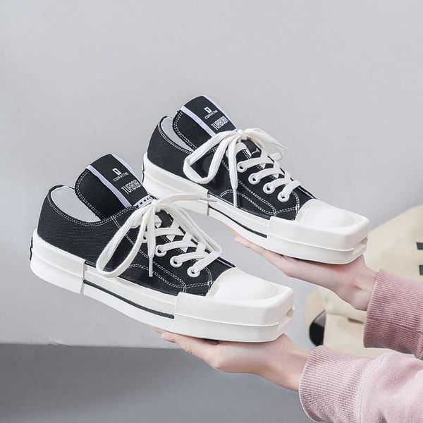 

dress shoes 2022 spring and summer canvas thick soled men's board shoes minority black-and-white checkerboard couple's square head