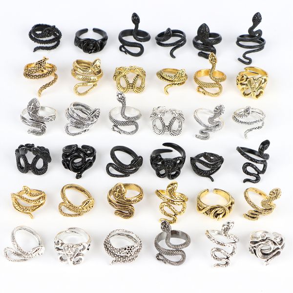 

wholesale retro punk exaggerated snake animal rings for women men fashion antique siver color opening adjustable jewelry, Golden;silver