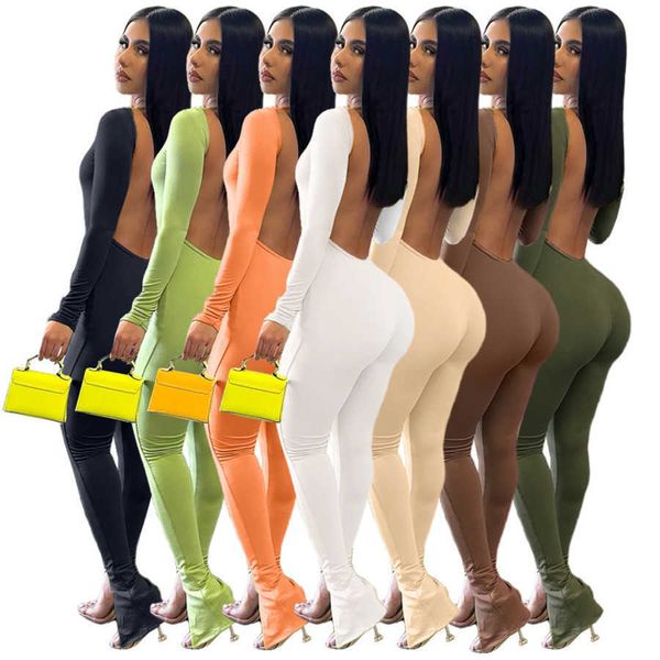 

women jumpsuits designer slim finger suit solid color one piece pants open back split small horn rompers 7 colours xs-xxl, Black;white