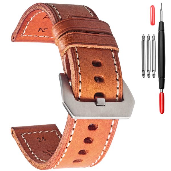 

watch bands hemsut leather watch bands orange handmade thick leather straps for panerai 20mm 22mm 24mm 26mm t221213, Black;brown