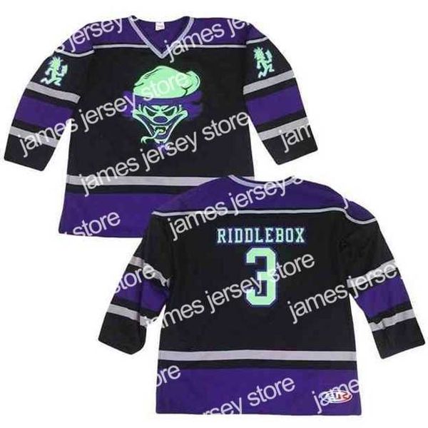 

college hockey wears nik1 riddlebox 3 insane clown posse men's hockey jersey embroidery stitched customize any number and name, Black