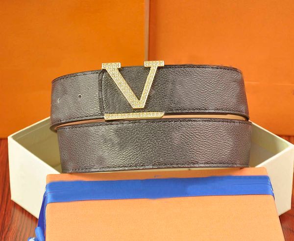 

men designer belt fashion full diamond pattern leather belt width 3.8cm letter smooth buckle women dress decorative belts high-quality gift, Black;brown