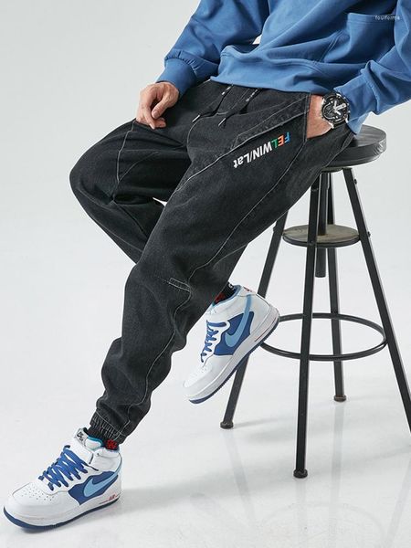 

men's jeans spring autumn stretched cargo men black denim joggers baggy harem pants casual jean trousers plus size 8xl, Blue