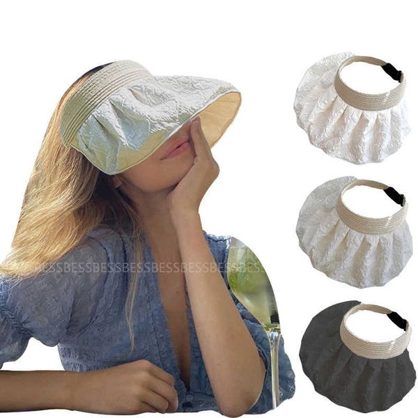 

beanie/skull caps summer 14cm large wide brim foldable sun hats for women sun shade hat visor lady uv protection travel hollow beach hat cap, Blue;gray