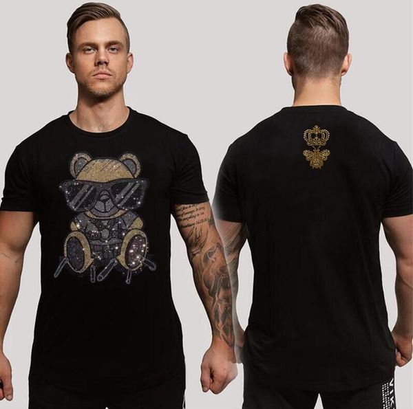 

designer rhinestone t shirt streetwear slim fit summer men's gifts, White;black