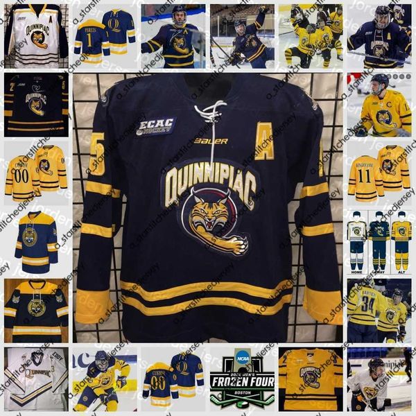 

college hockey wears new college hockey wears 2022 ncaa frozen four custom qu quinnipiac bobcats hockey jersey 13 chrise fillion 14 ethan le, Black