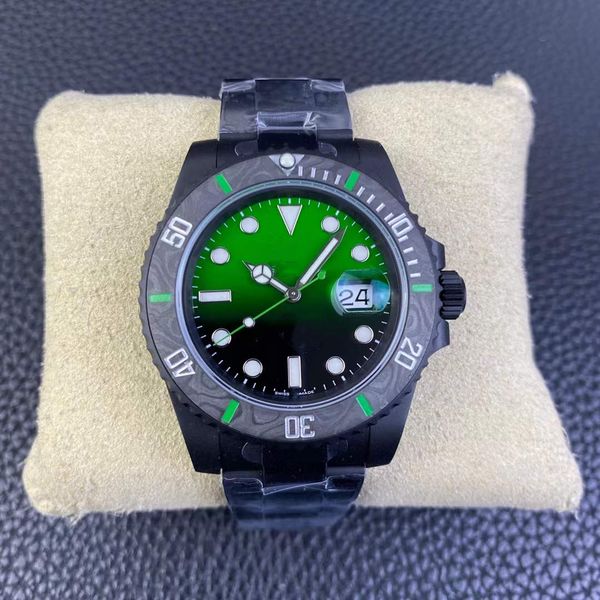 

vs diw watch 3135 movement size 40 mm carbon fiber ring mouth gradient green disk sapphire crystal glass waterproof luminous, Slivery;brown