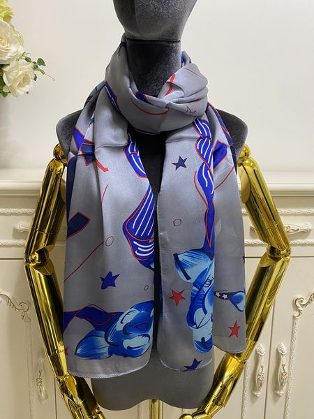 

women's scarf 100% silk material grey print pattern thin and soft beautiful scarves shawl size 180cm -65cm, Blue;gray