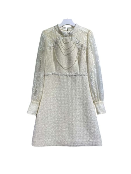 

2022 autumn new style stand collar mesh collar plain long sleeve dress, Black;gray
