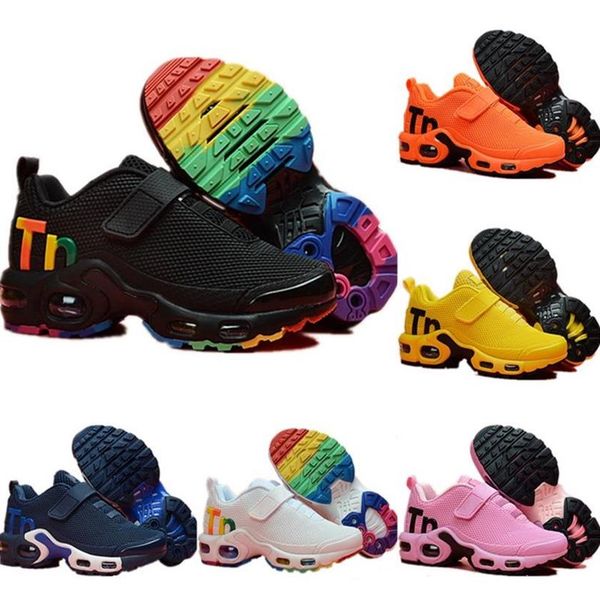 

2019 new designer toddler kids mercurial tn breathable tn plus rainbow mesh running sneakers tns children pour enfant athletic spo191z, Black;red