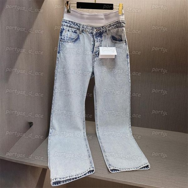 

luxury womens jeans fake two piece denim pants fashion high rise webbing design jeans283w, Black