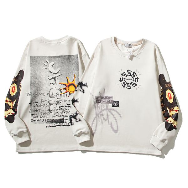 

long sleeves t shirt men women high street print crew neck cotton t-shirts casual tee, White;black