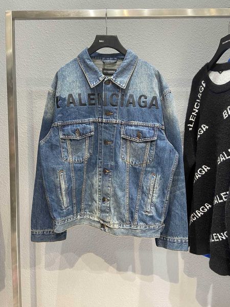 

fashion couples bbalencigass jacket 2022ss early autumn paris home embroidered letters washed jeans men's women's loose lovers, Black;brown
