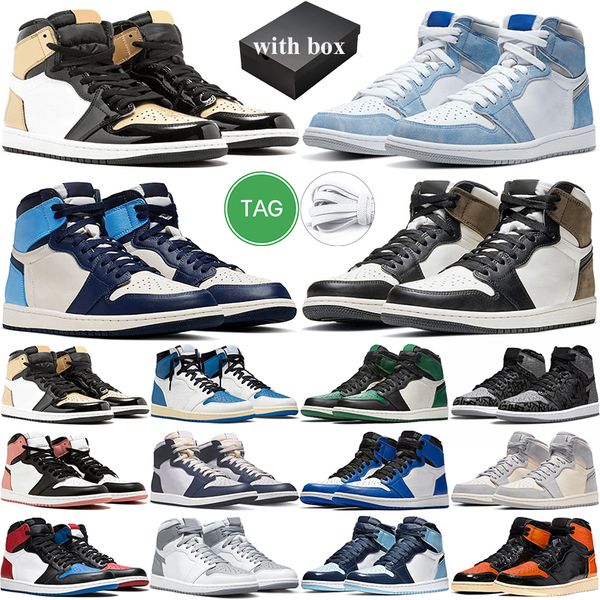 

1 retro high og box basketball shoes 1s chicago lost found men women university blue patent bred hyper royal shadow panda pine green gold me