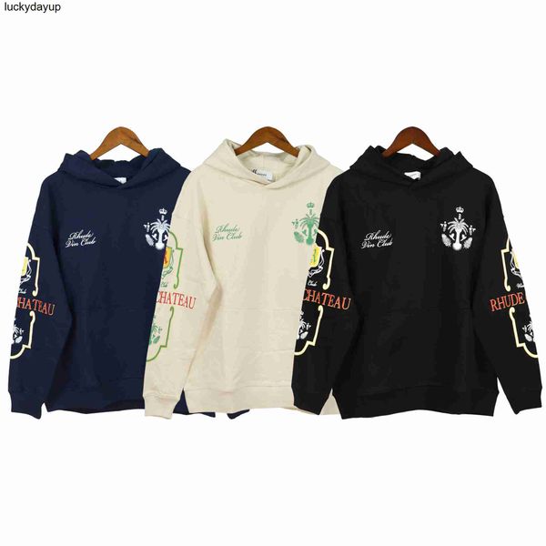 

men's hoodies sweatshirts designer rhude men's sweater new logo print loose fashion brand hoodie, Black