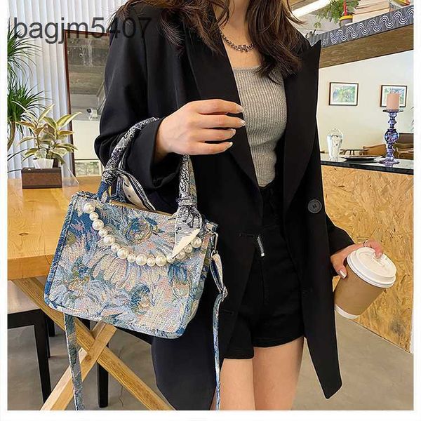 

factory 50% fashion bags wholesale and retail korean bag women new summer pearl jacquard embroidery handheld small square one shoulder obliq