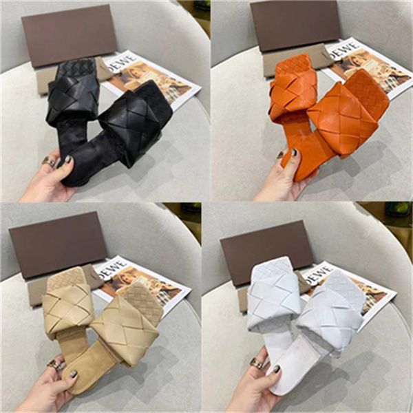 

designer sandals woman lido sandals heel 9cm square toe high heels slipper woven flat slippers summer women shoes, Black