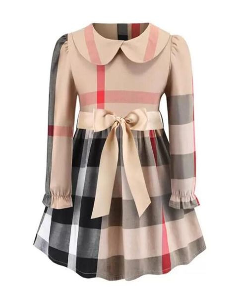 

baby girls princess dress spring fall kids plaid long sleeve dresses turndown collar girl skirts children clothes4560985, Red;yellow