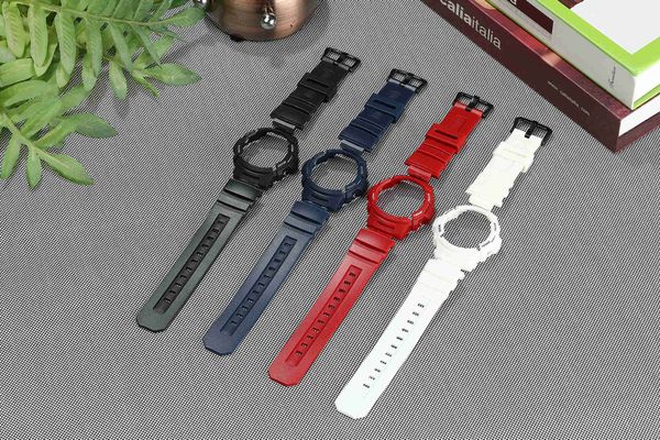 

watch bands casio 16mm colorful resin rubber watch band and watchcase for aw-591/590/5230/awg-m100/101/aw-582b/g-7700/g-7710 t221213, Black;brown