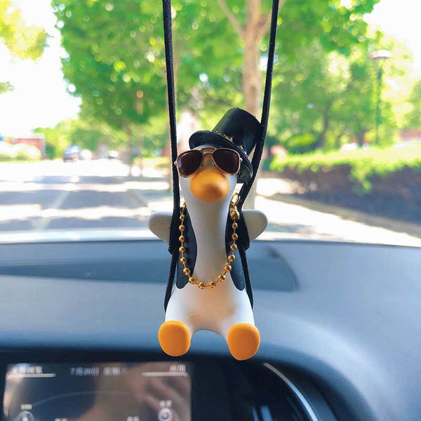 

interior decorations anime swing duck car rearview mirror pendant cute hat gentleman duck auto interior decoration pendant for car accessori
