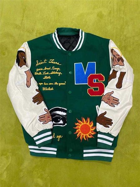 

men's jackets readymade denim tears varsity baseball jacket men women coat sleeve stitching embroidery 11, Black;brown