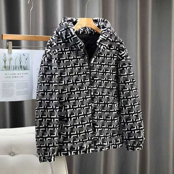 

men's fur & faux designer winter fur jacket mens woolen coat hooded jackets fashion double f embroidered trench coats men women zip win, Black