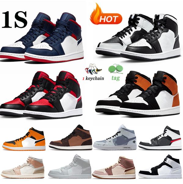 

shoes jumpman 1 mid basketball 1s hemp mid grey camo valentines day shadow men women trainers sneakers sports size36-47