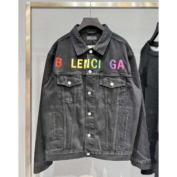 

fashion couples bbalencigass jacket high version early autumn embroidered rainbow letters men's women's denim, Black;brown
