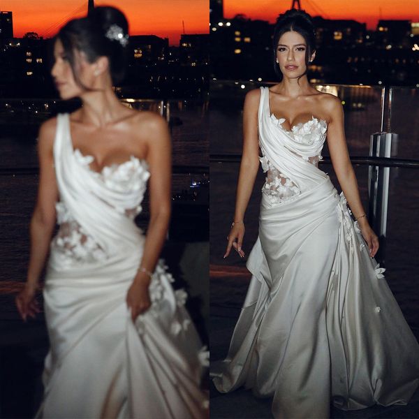 

elegant new arrival mermaid evening dresses v neck one shoulder sleeveless beaded satin train sequins applique 3d flowers celebrity prom dre, Black;red