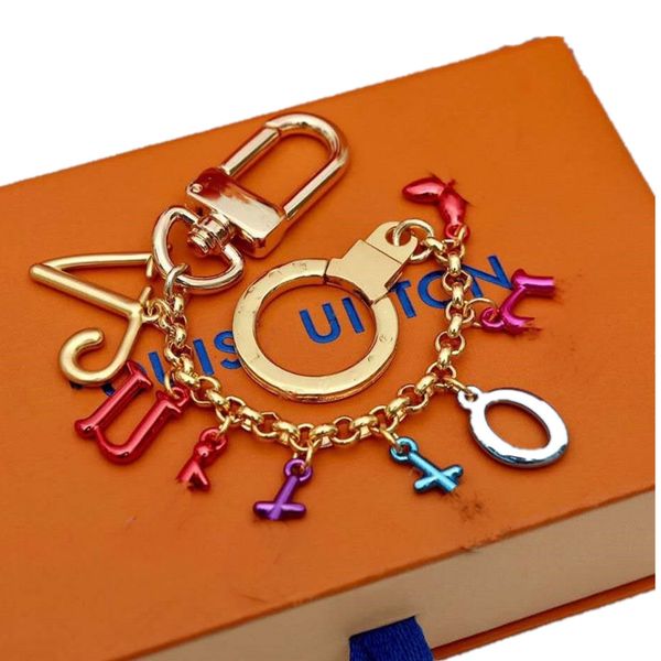 

limited edition color letter key wallets keyring luxury brand metal chain pack keychain famous designer women's bags pendant birthday h, Red;blue