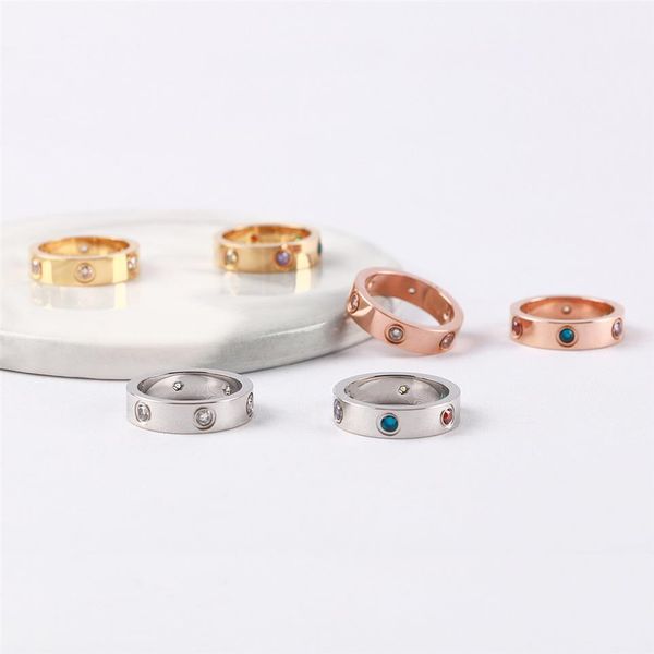 

6 diamonds couple diamond ring titanium steel jewelry valentine's day gift size 6-11296b, Silver