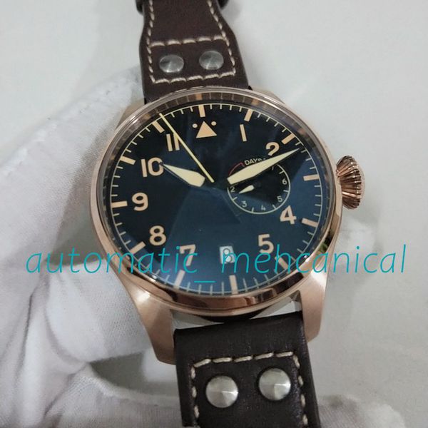 

high-quality mens watch 46mm ref.500917 business pilot version fully automatic mechanical movement with leather strap sport casual wristwatc, Slivery;brown