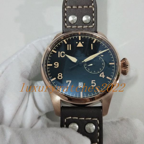 

new high-quality men's casual watch 46mm ref.500917 business pilot version fully automatic mechanical movement with leather strap sport, Slivery;brown