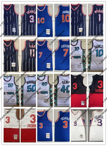 

basketball jerseys 2022 stitched mitchelretro basketball jersey carmelo mcgrady iverson francis yao starks anthony frazier barkley robinson, Black;red