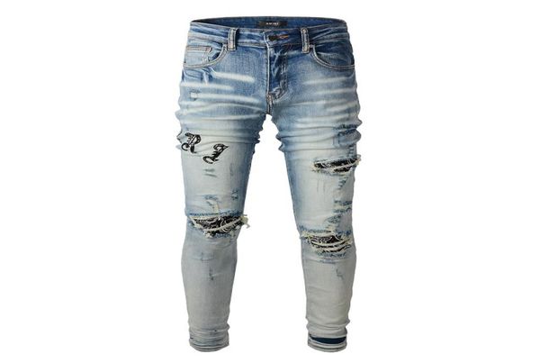 

20ss mens designer jeans distressed ripped biker slim fit motorcycle denim for men s fashion jean mans pants pour homm6825681, Blue