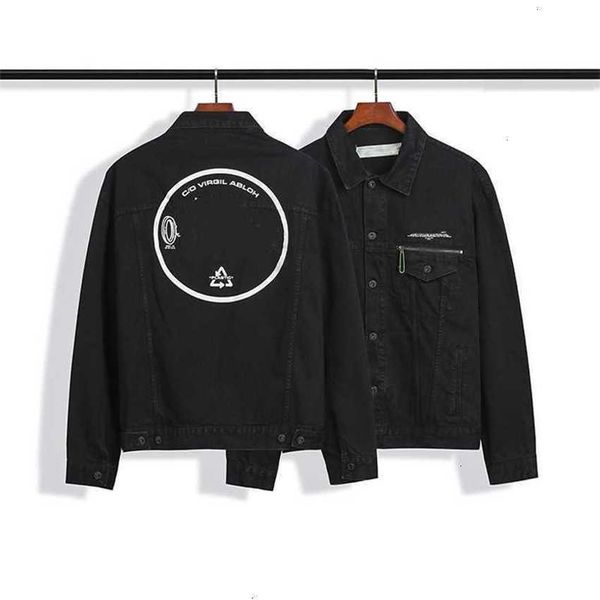 

designer jacket brand jacket offs correct version basic letter wash denim coats wholesale for men and women, Black;brown