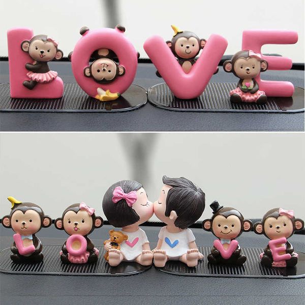 

interior decorations 1 set car decoration dolls cartoon kiss baby ornaments lovely monkey loves banana monkey toys fashion car interior acce
