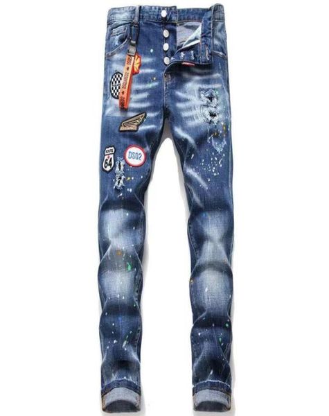 

dsq mens jeans jean hip hop pants street trend zipper chain decoration ripped stretch black fashion slim fit washed motocycle deni8649235, Blue