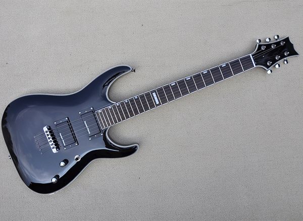 

black 6 strings electric guitar with rosewood fretboard strings through body can be customized