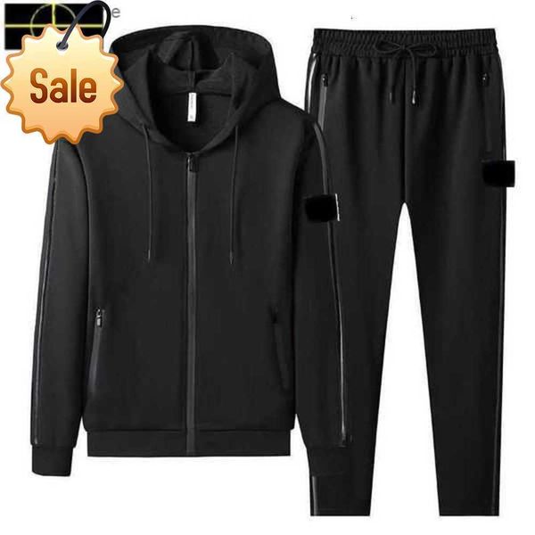 

men's hoodies sweatshirts men tracksuits spring and autumn 2022 stone sports suit island hooded zippered sweater suit designer is land8, Black