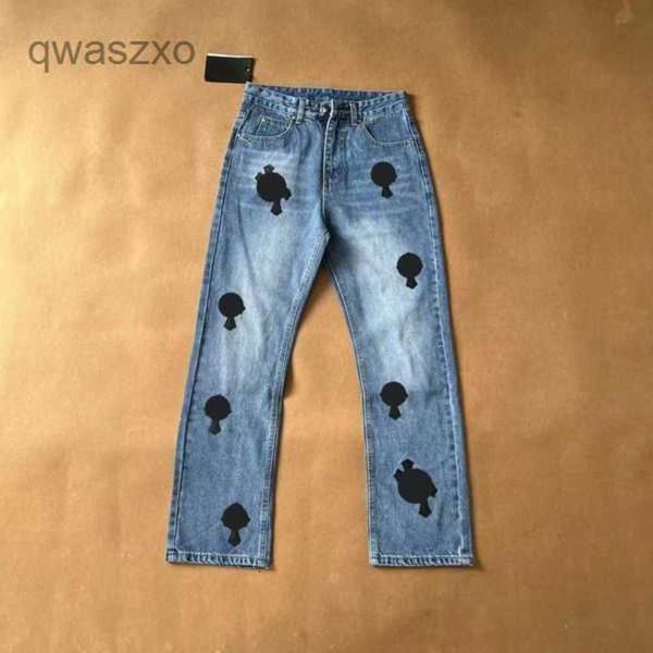 

men's pants mens jeans designer make old washed chrome straight trousers heart prints women men long style21l2, Black